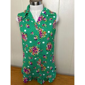 Vintage‎ Made In Hawaii Top Women's Medium Polka Dot Sleeveless Floral